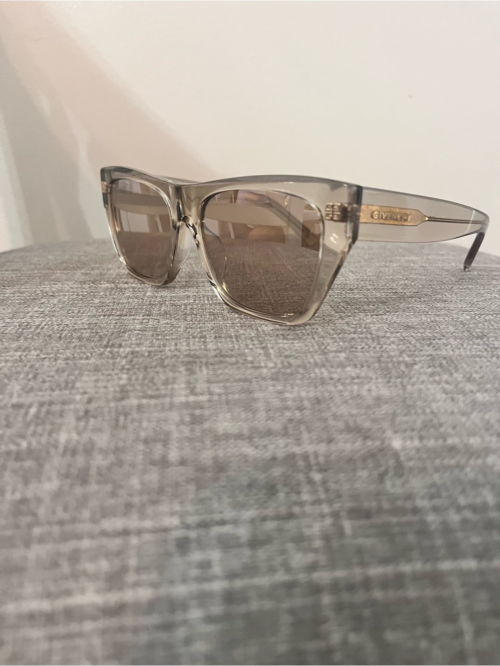 Givenchy Translucent Taupe Frame Sunglasses with Brown Lenses and Gold Accents - Picture 3 of 6